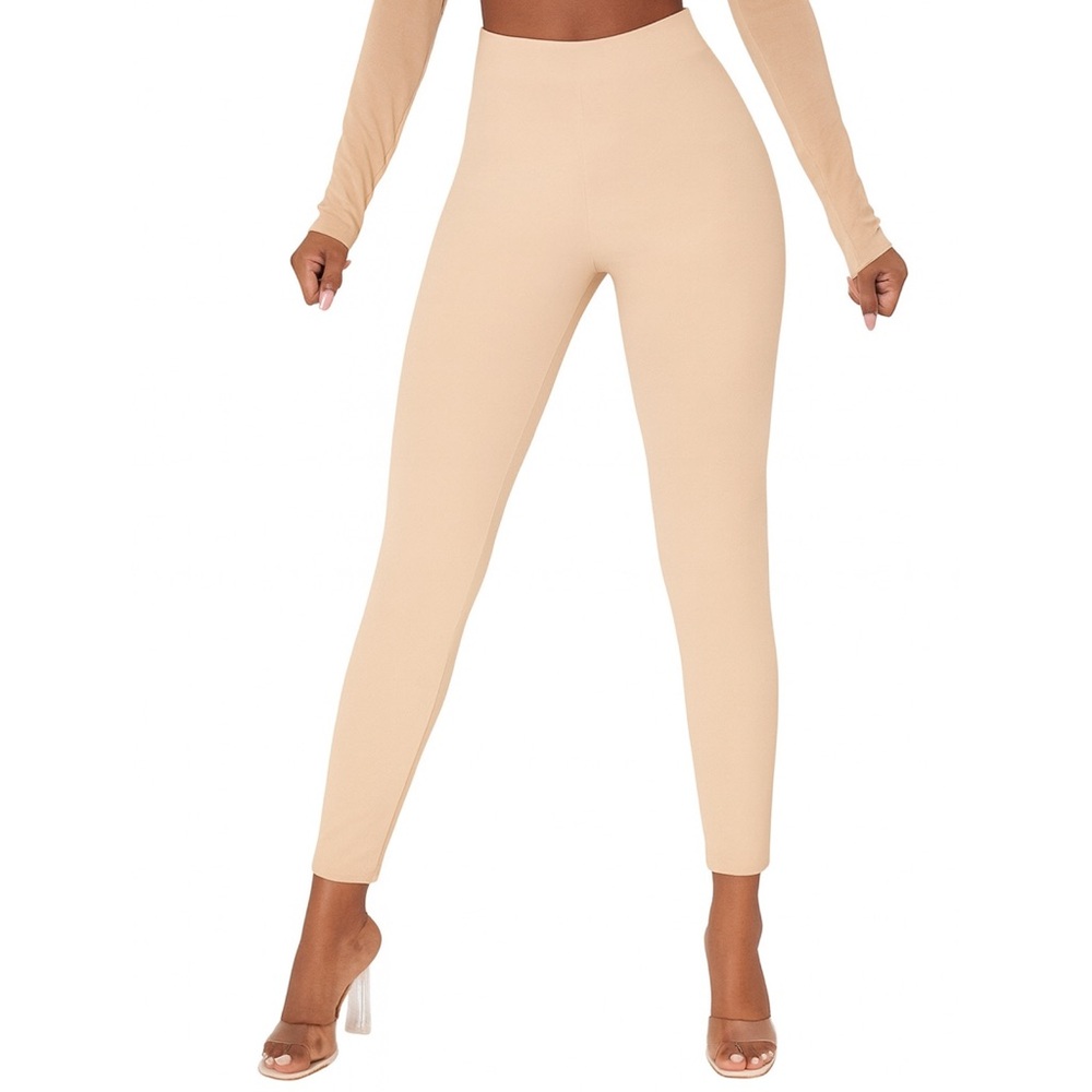 PrettyLittleThing Tall Stone Slim Leg Crepe Pants High Rise Size 8 NWT
